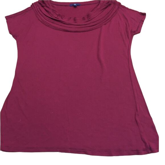 Gap Womens Top Size Small Burgandy Wine Soft Rayon Knit Ruffle Neck - Picture 4 of 7